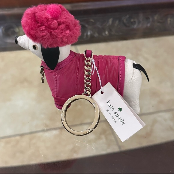 Kate Spade Dachshund Dog Keychain Claude Festive Key Chain Pink Purple Hat Coat - Picture 5 of 9
